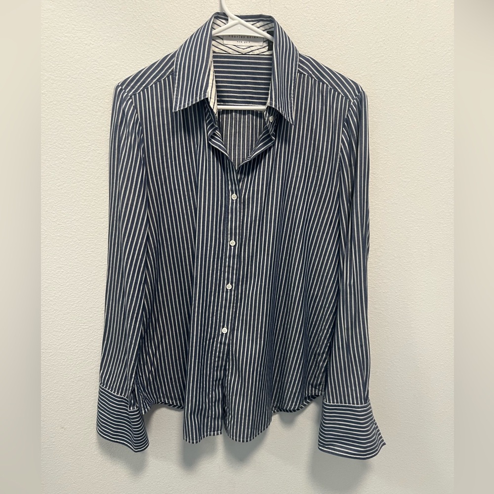 Charles Nolan New York -Striped -Button Down Shirt - Size 12 - 100% Cotton
